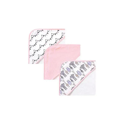 Hudson Baby - 3Pk Pink Safari Baby Cotton Rich Hooded Towels Image 1