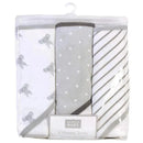 Three Hudson Baby cotton-rich hooded towels, featuring elephant and star patterns, packaged in transparent wrap.