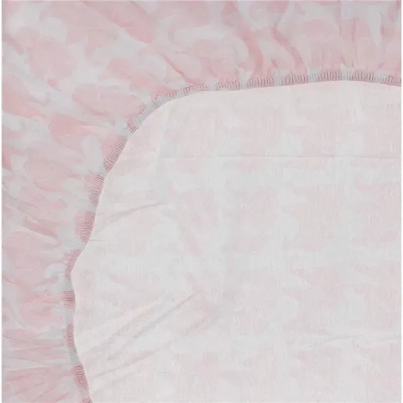 Unisex baby cotton fitted crib sheet with a light pink elephant pattern and elastic edges for secure fitting.
