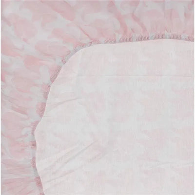 Unisex baby cotton fitted crib sheet with a light pink elephant pattern and elastic edges for secure fitting.