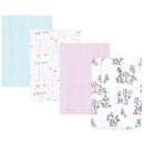 Hudson Baby unisex cotton flannel burp cloths in pastel colors, featuring floral and fairy patterns, four pieces total.