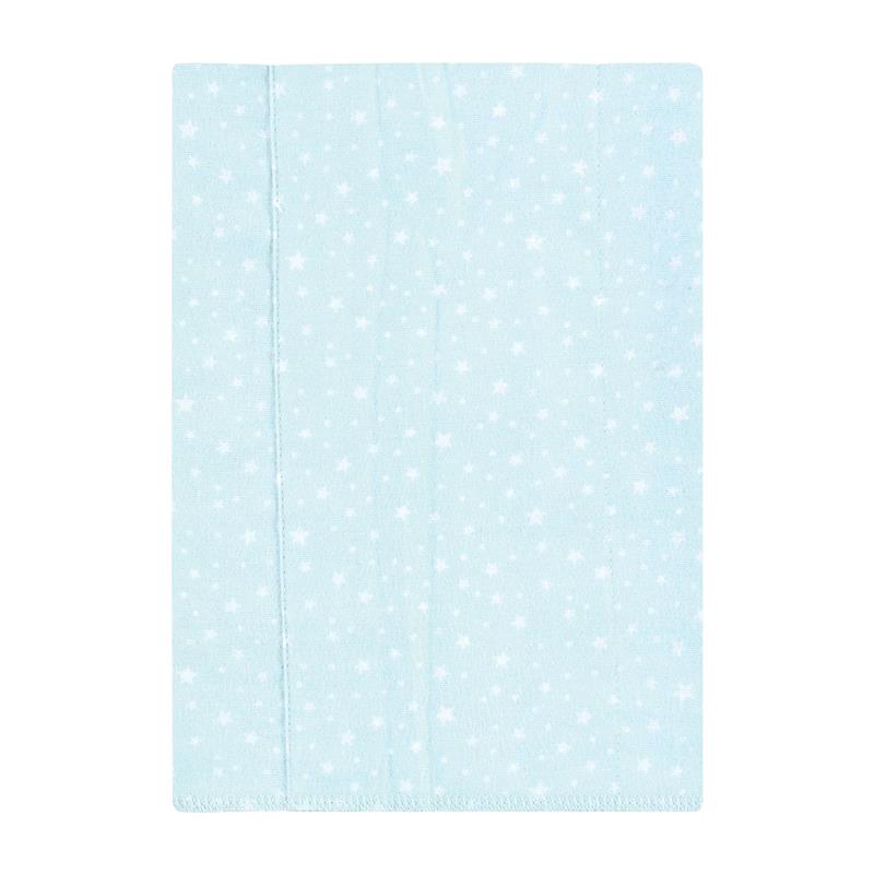 Blue cotton flannel burp cloth with white star pattern, part of the Hudson Baby Garden Fairies collection.