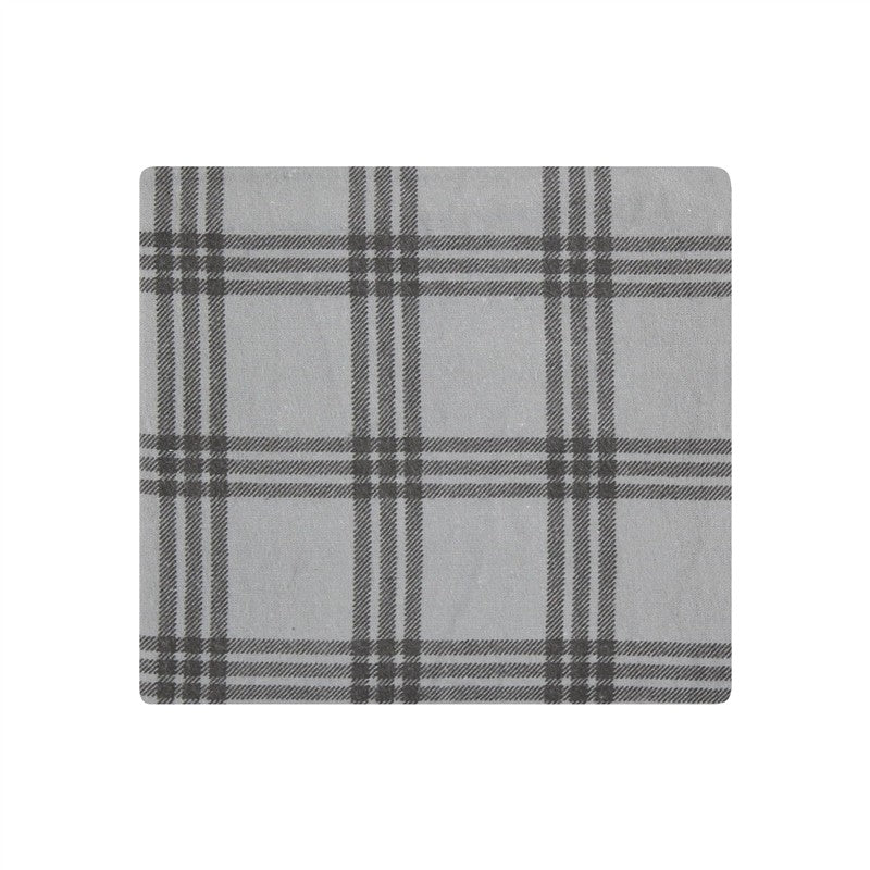 Cotton flannel receiving blanket in gray plaid design, suitable for unisex baby use. Soft and cozy for infants.