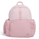HUGGIES Day Pack Diaper Backpack in Bridal Rose, featuring a soft pink two-tone design with multiple zippered compartments.