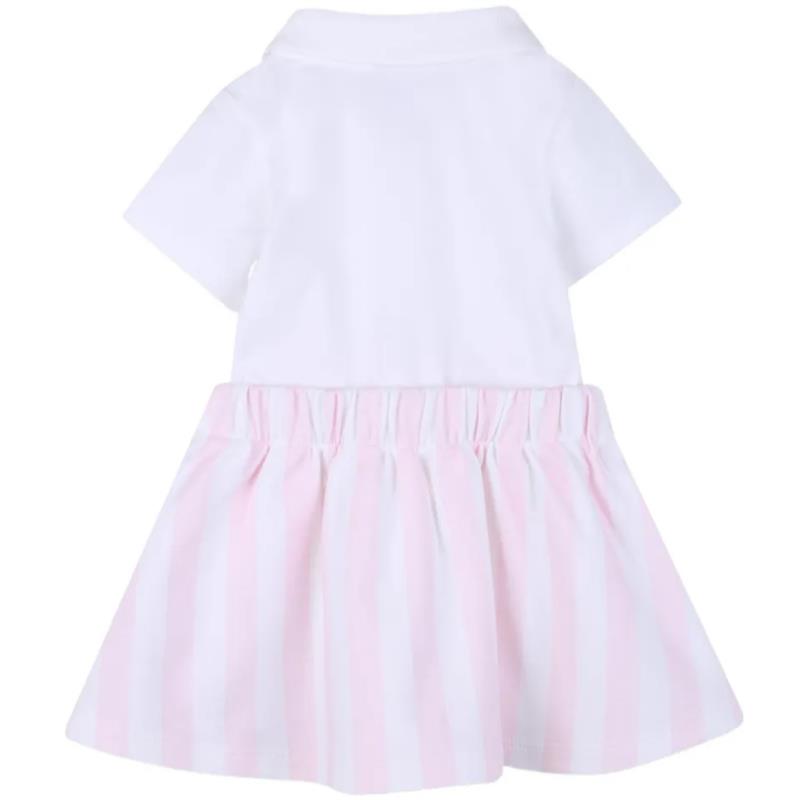 Light pink Hugo Boss Baby 2-In-1 dress with a white polo-style top and striped pink skirt, featuring a gathered waist.