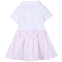 Light pink Hugo Boss Baby 2-In-1 dress with a white polo-style top and striped pink skirt, featuring a gathered waist.