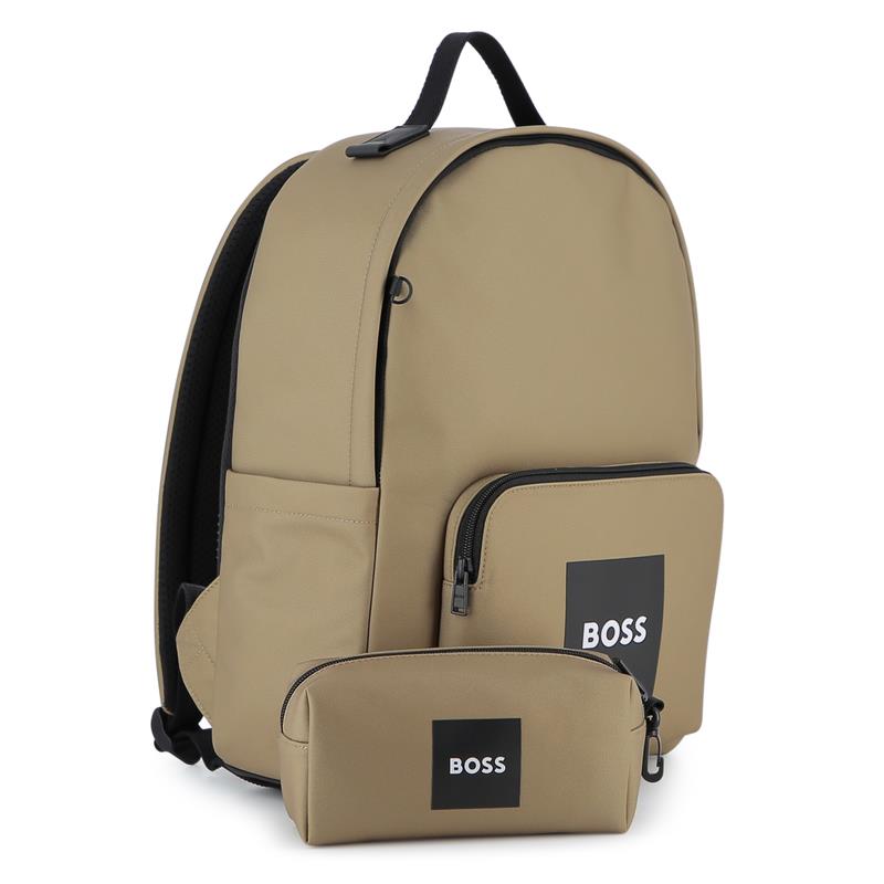 Hugo Boss Baby - Backpack + Pencil Case In Polyester Canvas Dark Stone Image 3