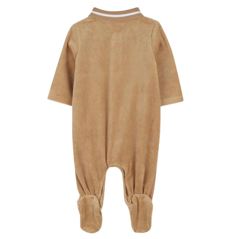 Beige Hugo Boss Baby boy polo footie featuring a classic collar and footed design, suitable for infants.