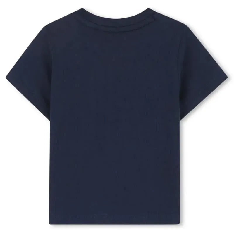 Navy blue short-sleeved tee-shirt for boys by Hugo Boss, showing a simple and clean back view design.