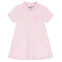Light pink organic cotton dress for girls by Hugo Boss, featuring a polo collar and a branded logo on the chest.