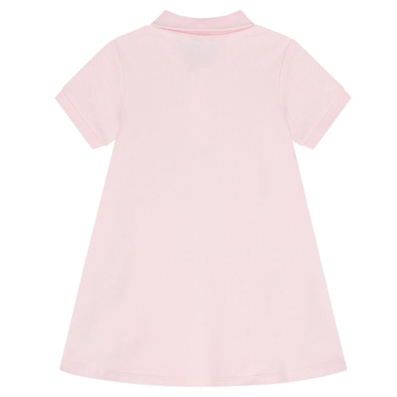 Light pink dress for baby girls, made of organic cotton, featuring a classic polo collar and short sleeves.