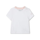 White t-shirt for girls by Hugo Boss, featuring a pink collar and logo detail on the sleeve.