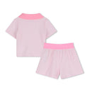 Light pink polo shirt with a contrasting pink collar and matching shorts, designed for baby girls.