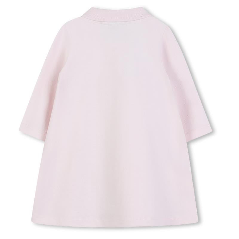 Pale pink Hugo Boss Baby girl polo dress featuring a collared neckline and three-quarter sleeves.