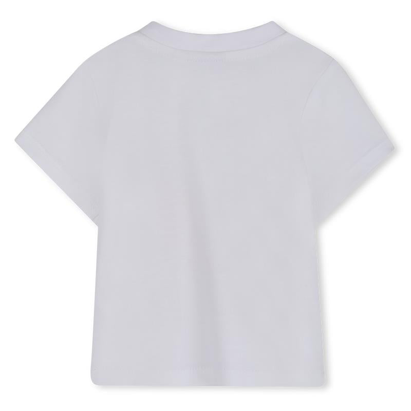 White infant short sleeve tee featuring a red panda graphic on the front, designed for comfort and style.