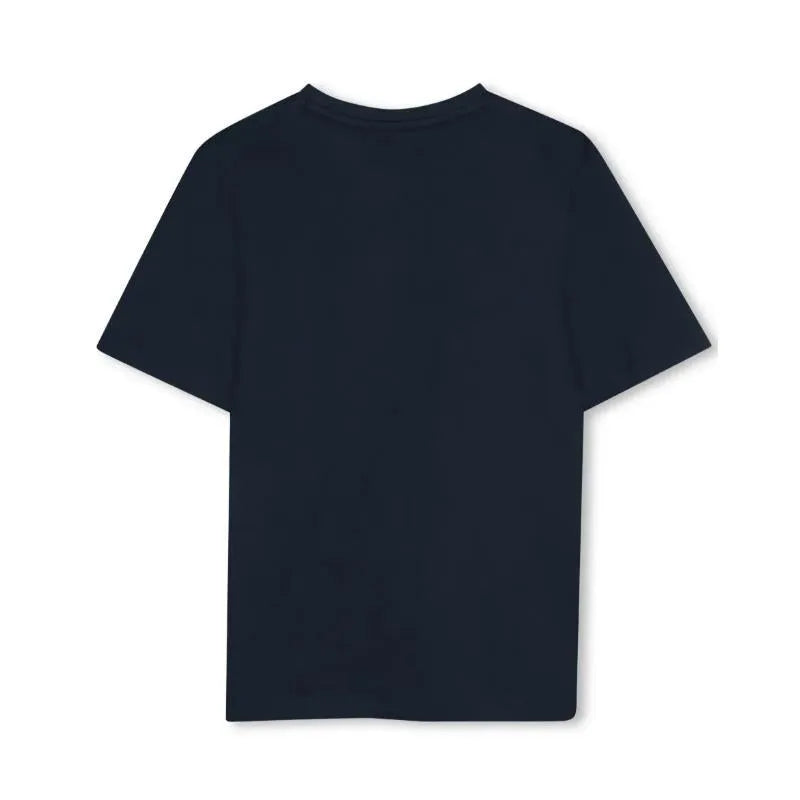 Navy short-sleeve t-shirt by Hugo Boss Baby featuring multiple logos, designed for infants and toddlers.