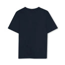 Navy short-sleeve t-shirt by Hugo Boss Baby featuring multiple logos, designed for infants and toddlers.