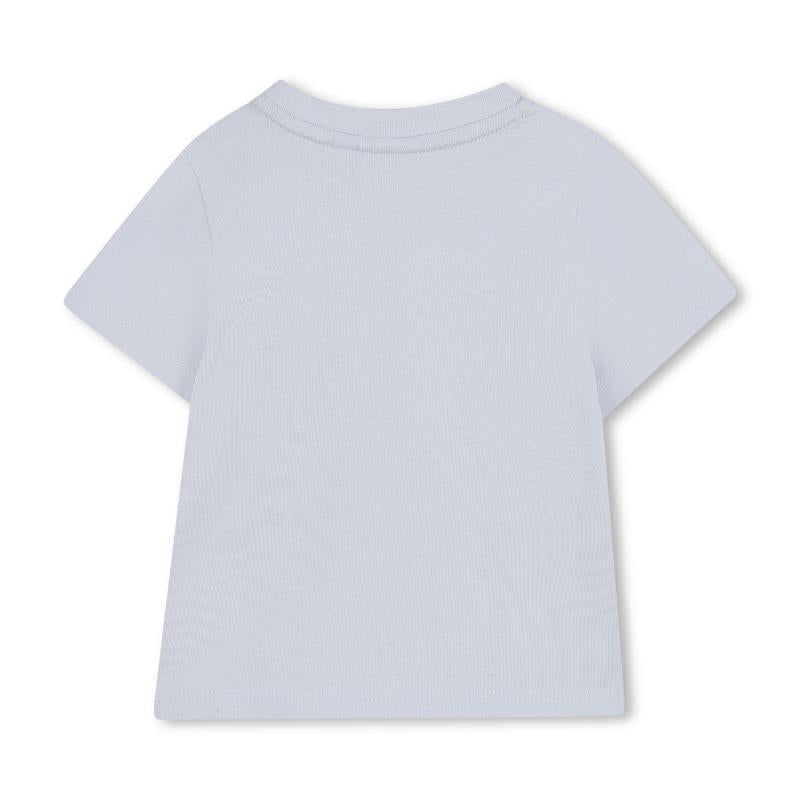 White short-sleeved cotton jersey t-shirt for babies, featuring a simple and classic design.