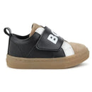 Hugo Boss Baby black sneakers made of leather and mesh, featuring a velcro strap and logo detail.