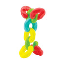 Colorful interlocking chain links in red, blue, green, and yellow designed for infant play and development.