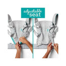 Teal Infantino Flip 4-In-1 Convertible Carrier showing adjustable seat feature, with hands demonstrating adjustments.
