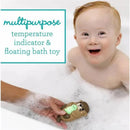 Multipurpose Infantino otter bath toy floats in bubble bath, serving as a temperature indicator for kids.