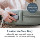 Inglesina Elysia Nursing Pillow in Balance Green with adjustable waist strap and three handles for easy positioning.