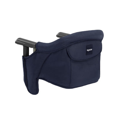 Navy Inglesina Fast Table Chair featuring sturdy attachment poles and a side pocket for convenience.
