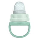Sage-colored Iplay Sprout Ware First Foods Feeder with a round handle and perforated silicone tip for easy feeding.