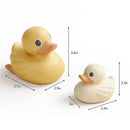 Floating bath toys in the shape of ducks, featuring a large yellow duck (3.7x2.9 in) and a smaller white duck (2.4x2 in).