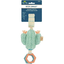 Attachable travel toy cactus from Itzy Ritzy featuring soft textures and a jingle sound, with a hexagonal teether.