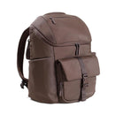 Mocha unisex Itzy Ritzy Belong Bucket Backpack™ with zippered compartments and a front buckle pocket.
