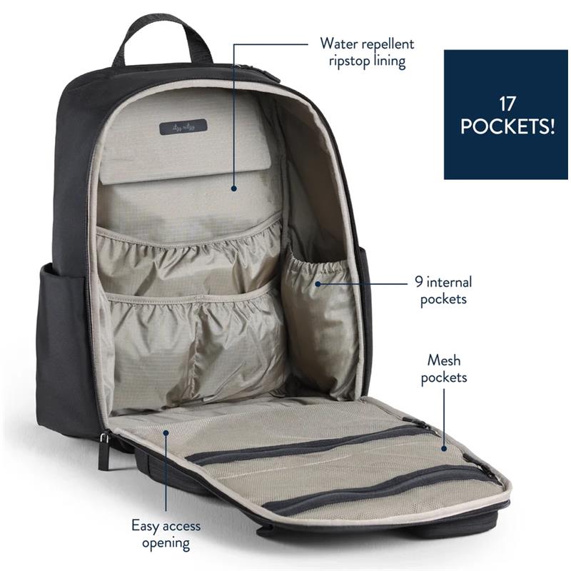 Utility backpack in mocha color with easy access opening, 17 total pockets, and water-repellent ripstop lining.