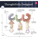 Pastel-colored Itzy Ritzy Bitzy Spiral toy for infants, featuring a crinkling cottage, mushroom, mirror, and bunny.