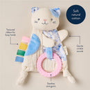Bitzy Crinkle Sensory Toy featuring a kitty design with textured ribbons, a pink teething ring, and crinkle sound effects.