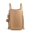 Chai Latte Itzy Ritzy Boss Tote™ Diaper Bag featuring a modern design, chain detailing, and a tassel accessory.