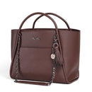 Espresso Itzy Ritzy Boss Tote™ Diaper Bag featuring dual handles, a detachable chain strap, and a side pocket.