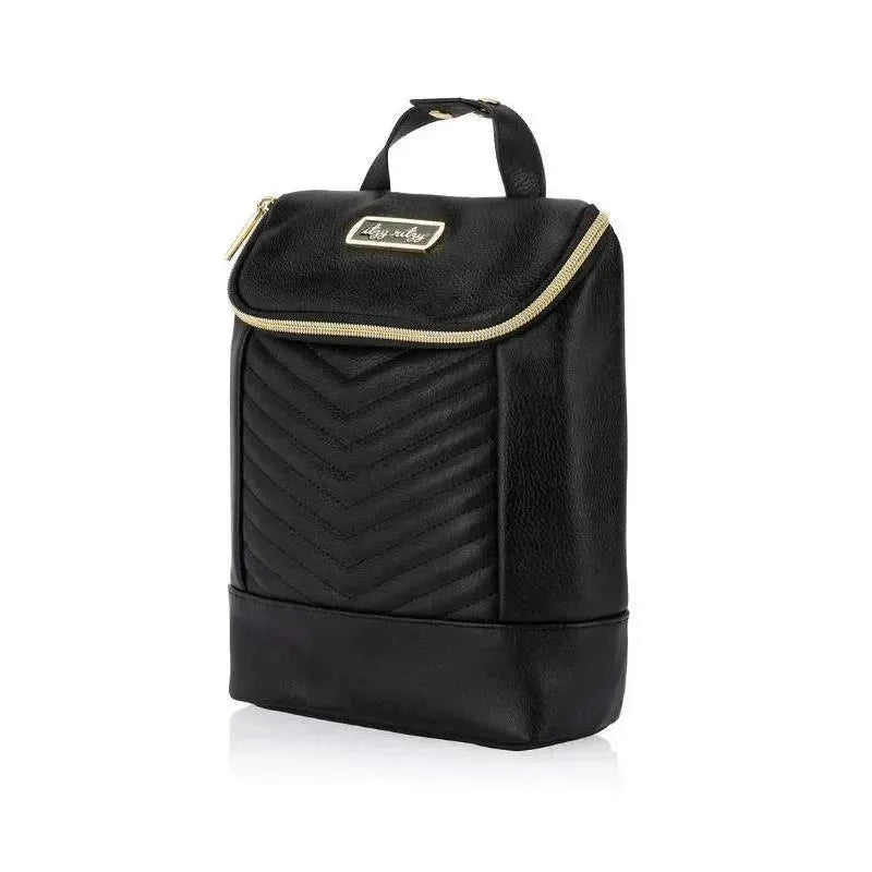 Black Itzy Ritzy Chill Like A Boss Bottle Bag with a chevron pattern, gold zipper, and carrying handle.