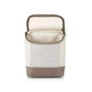 Chic vanilla latte bottle bag with herringbone design, zip closure, and insulated interior for keeping drinks cool.