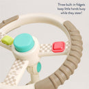 Taupe Itzy Ritzy Driver Travel Steering Wheel with three fidget buttons for toddlers to play with while steering.