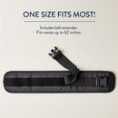 Belt extender for Itzy Ritzy Hip Seat Baby Carrier, fits waists up to 62 inches, featuring adjustable strap and buckle.