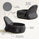 Hip Seat Baby Carrier by Itzy Ritzy featuring a no-slip textured seat, secure zipper pocket, and adjustable waist size.