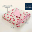 Itzy Ritzy Itzy Blanket™ in Strawberries + Cream design, lightweight, cozy, machine washable, suitable for various uses.