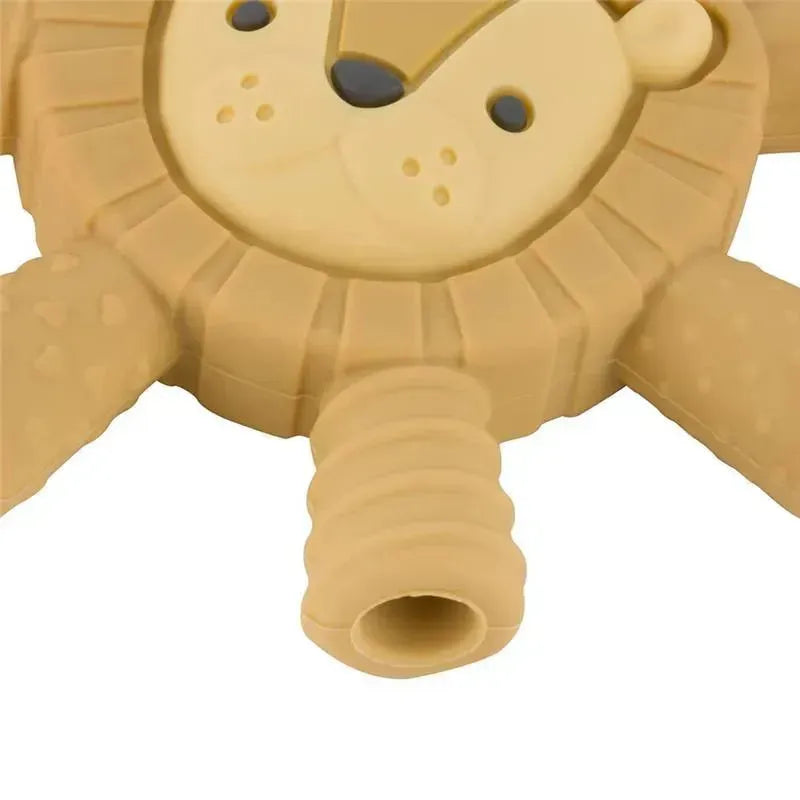 Ritzy Teether™ Baby Molar Teether in lion shape, made of soft silicone, with textured surfaces for soothing gums.