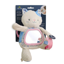 Sensory tummy time mirror featuring Kinsley the Kitty, with a soft plush design and central mirror for baby play.