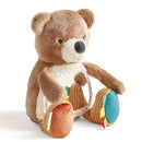 Sensory tummy time toy mirror shaped like a bear, featuring colorful textures and a reflective surface for infants.