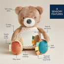 Sensory tummy time toy mirror in the shape of a bear, featuring soft minky velour, crinkle sound, and a mirror.