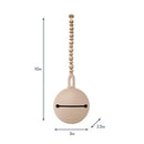 Silicone pacifier case in toast color, featuring a round design with a sliding closure and a beaded strap.