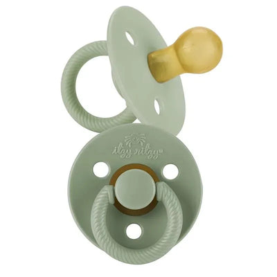 Natural rubber pacifier from Itzy Ritzy, colored in a succulent agave shade, featuring a textured handle and a round nipple.