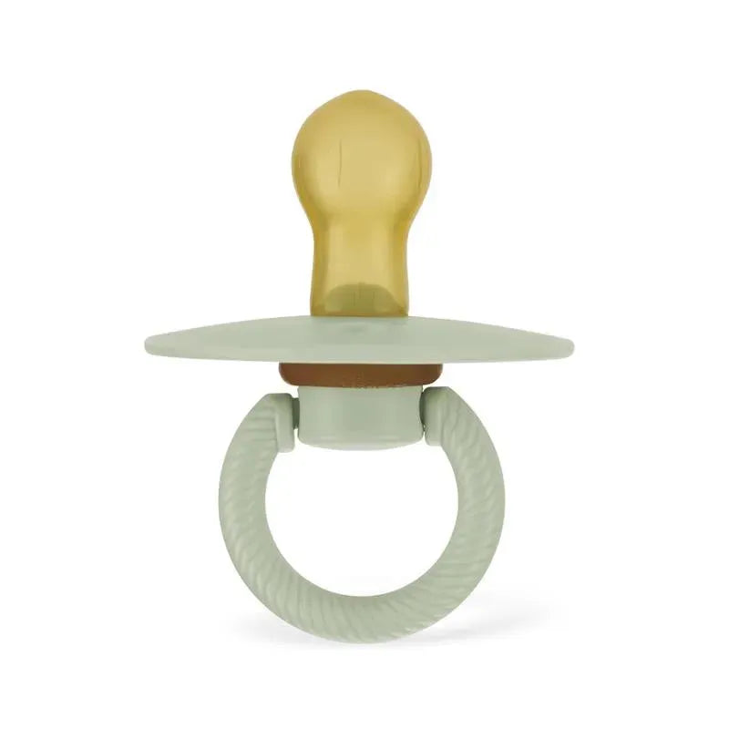 Natural rubber pacifier by Itzy Ritzy in succulent agave color, featuring a rounded golden tip and textured ring handle.